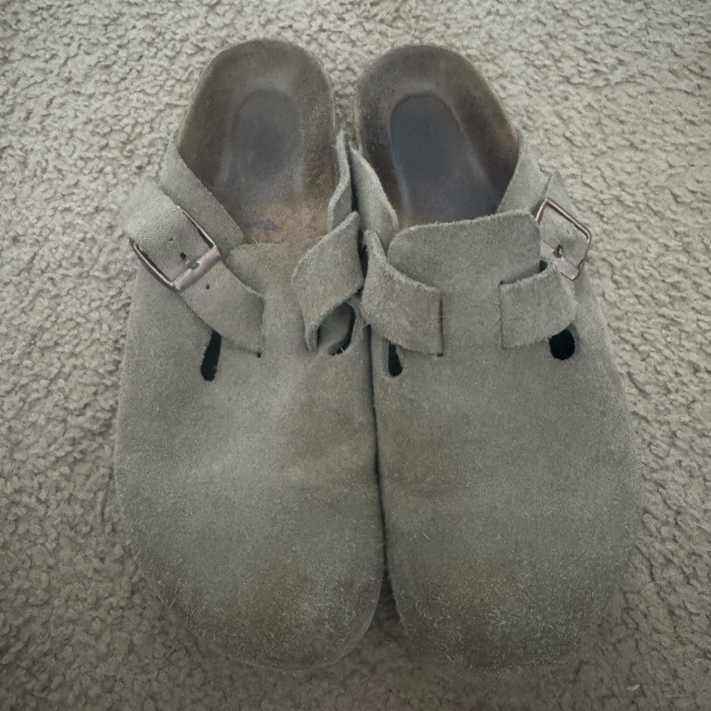 BIRKENSTOCKGray Suede Clogs with Buckle